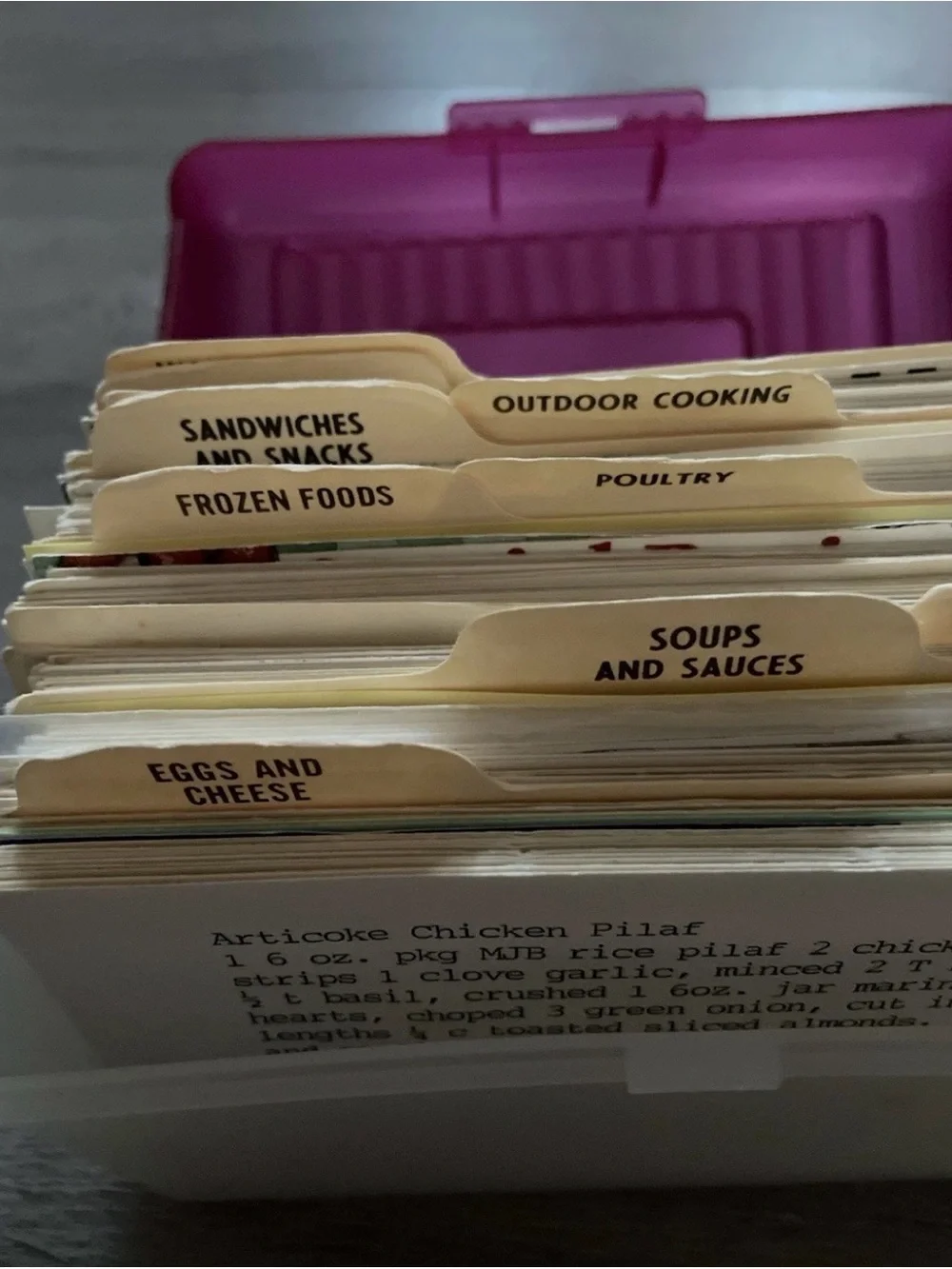 Vintage Recipe Box with Tons Of Hand Written & Clipped Recipes Mid-Century Pink